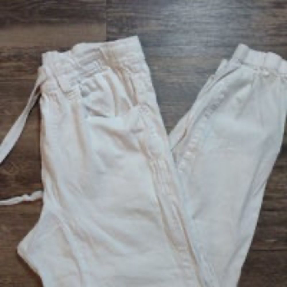 victorious men's drop crotch joggers white twill pants size medium
